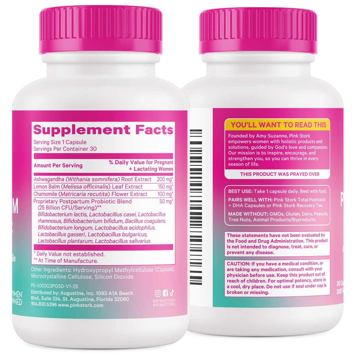 Pink Stork Probiotics for Postnatal Women - 30 Billion CFUS with Ashwagandha and Chamomile, Postpartum Essentials for Hormone Balance, Mood Support, Gut Health, Digestive Wellness, 30 Capsules - Maple Wellness Supplements