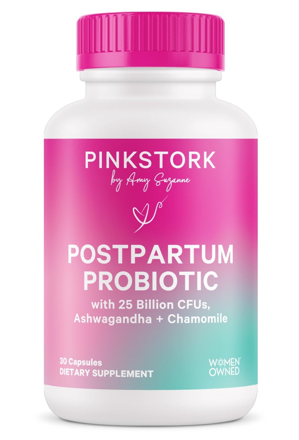 Pink Stork Probiotics for Postnatal Women - 30 Billion CFUS with Ashwagandha and Chamomile, Postpartum Essentials for Hormone Balance, Mood Support, Gut Health, Digestive Wellness, 30 Capsules - Maple Wellness Supplements
