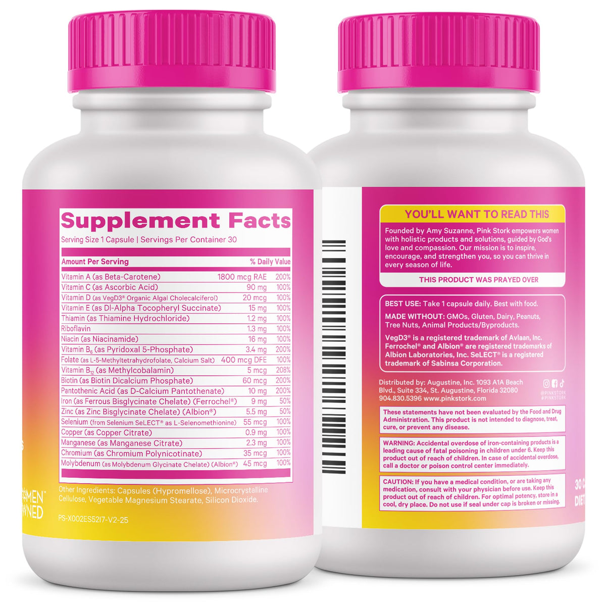 Pink Stork Total Women's Multivitamin - 19 Essential Vitamins for Women & Nutrients – Energy, Metabolism, Hormone, Immune & Mood Support – B6, B12, Biotin, Iron & Zinc – 30 Capsules - Maple Wellness Supplements