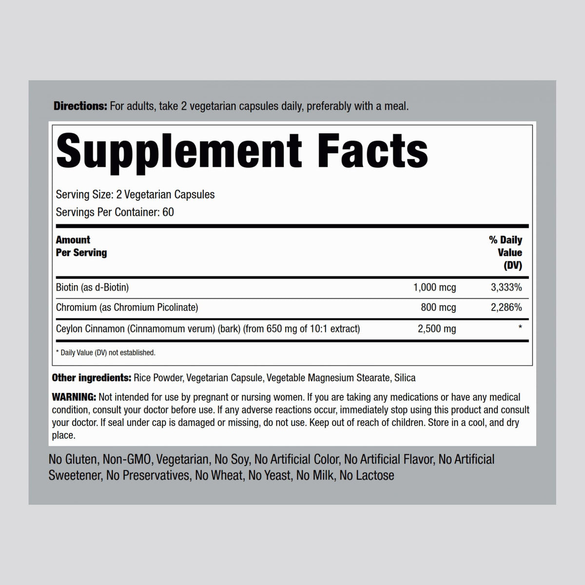 Piping Rock Ceylon Cinnamon Capsules | 120 Pills | Complex Supplement with Chromium and Biotin | Vegetarian, Non-GMO, Gluten Free - Maple Wellness Supplements