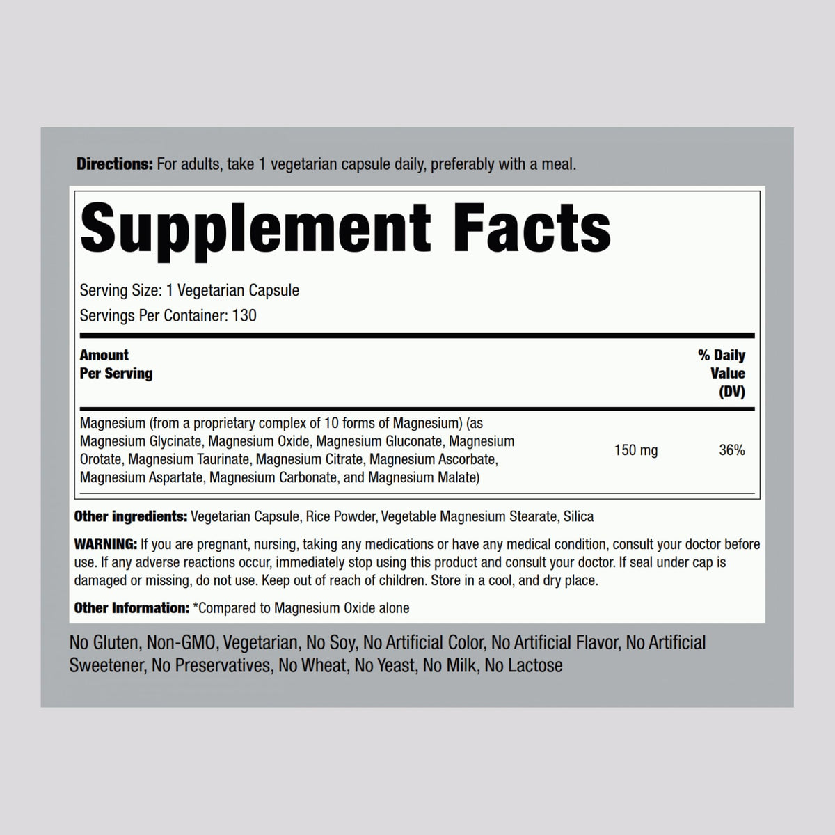 Piping Rock Magnesium 10 in One Complex | 130 Capsules | Supplement for Men and Women | Vegetarian, Non-GMO, Gluten Free - Maple Wellness Supplements