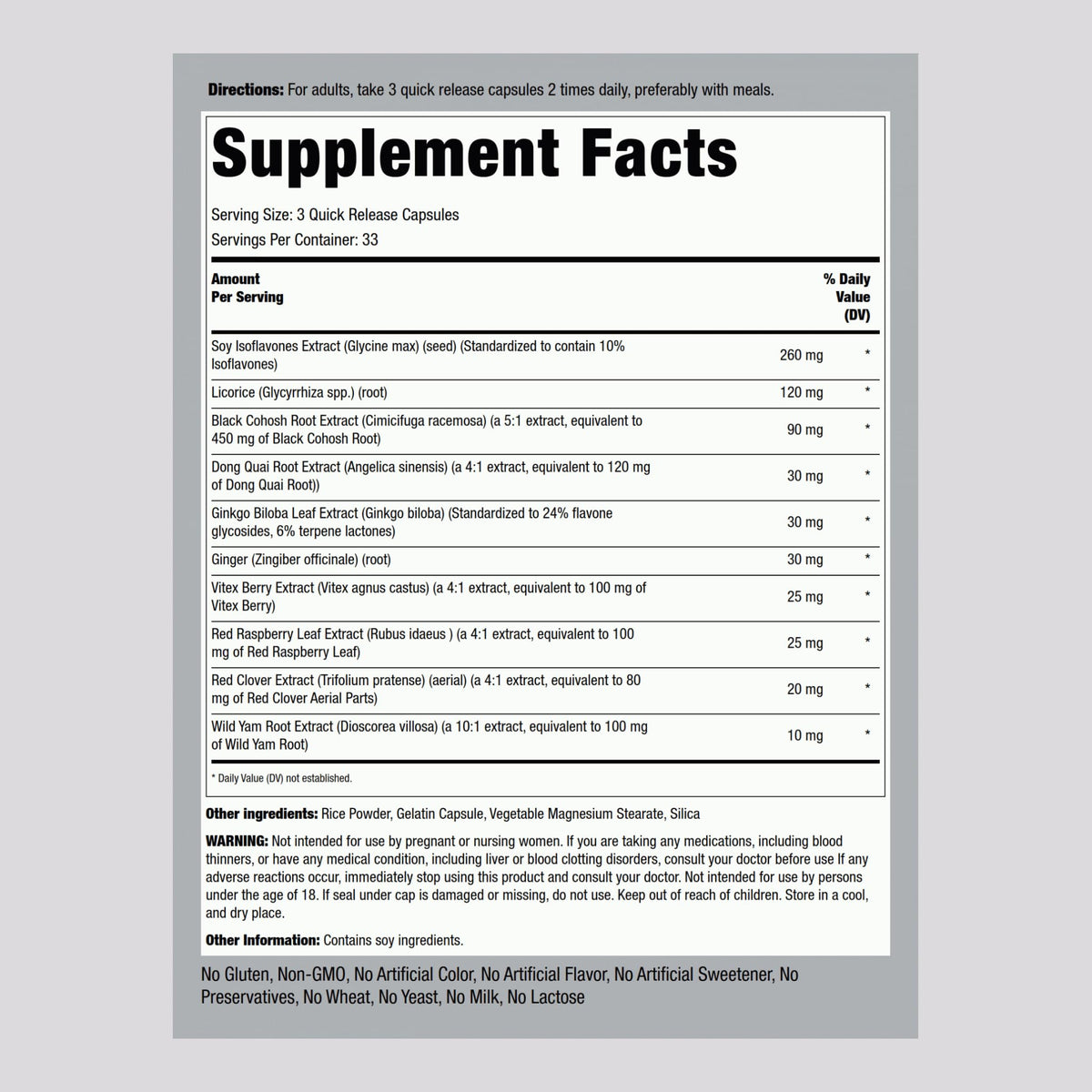 Piping Rock Menopause Ease Supplement | 100 Capsules | Advanced Support for Women | with Black Cohosh and Wild Yam | Non-GMO, Gluten Free - Maple Wellness Supplements