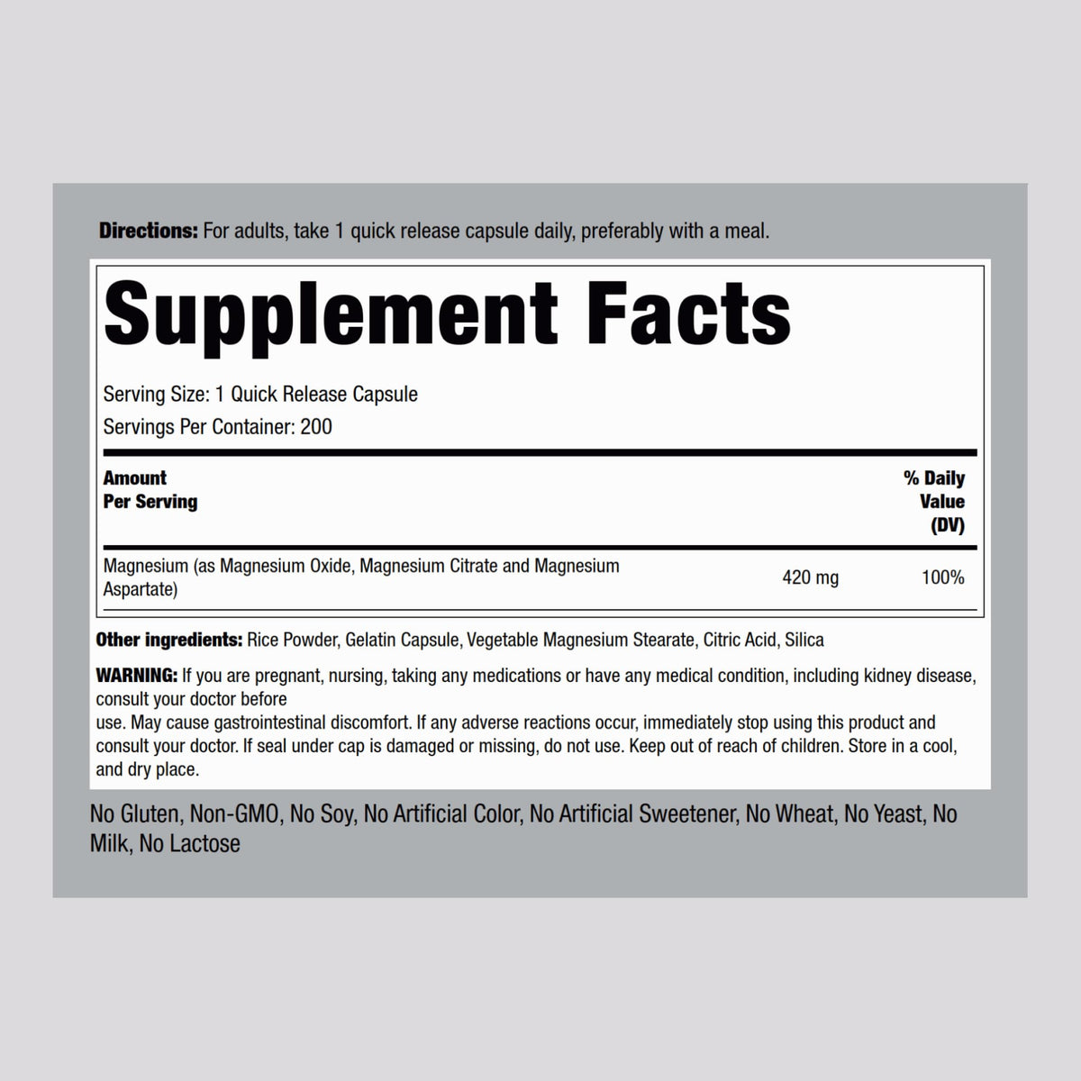 Piping Rock Triple Magnesium Complex | 420 mg | 200 Capsules | Magnesium Oxide, Citrate, and Aspartate Supplement | Non-GMO, Gluten Free - Maple Wellness Supplements