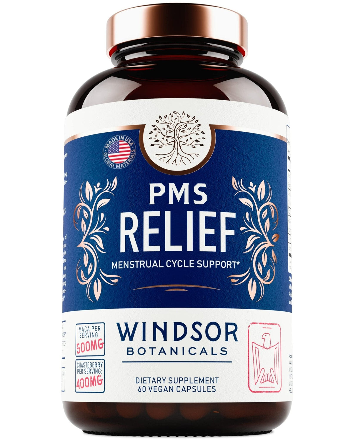 PMS Support Supplement for Women with Chasteberry, Maca Root, Ashwagandha - Period Relief, Bloating Relief for Women, Mood Support, Hormone Balance Herbal Supplements - 30 Day, 60 Vegan Capsules - Maple Wellness Supplements