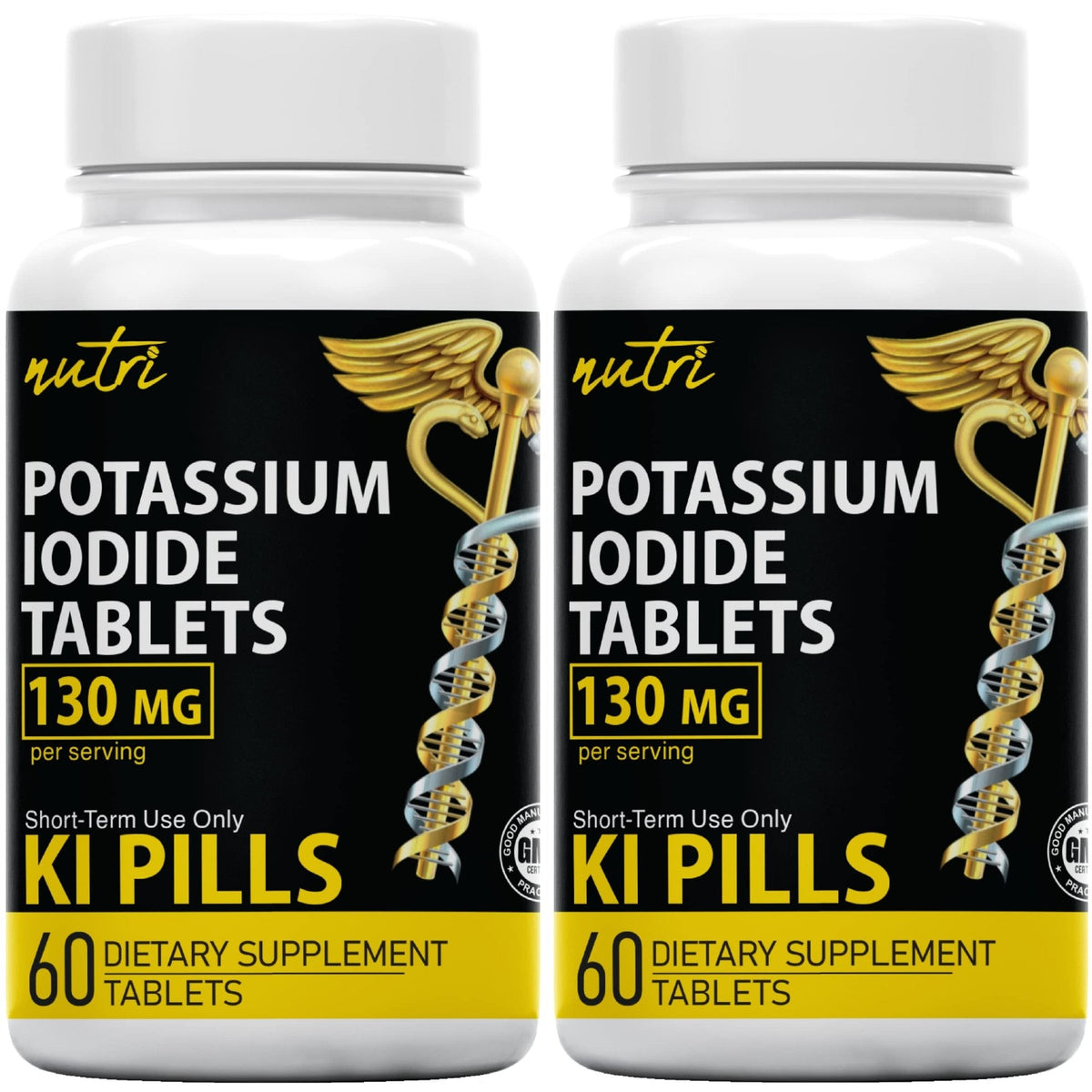 Potassium Iodide Tablets 130 mg (Pack of 2) - (120 Tablets) 10 Year Shelf-Life EXP 2034 to 2035 - Ki Pills - Yoduro de potasio - Nutri Supplements - Maple Wellness Supplements