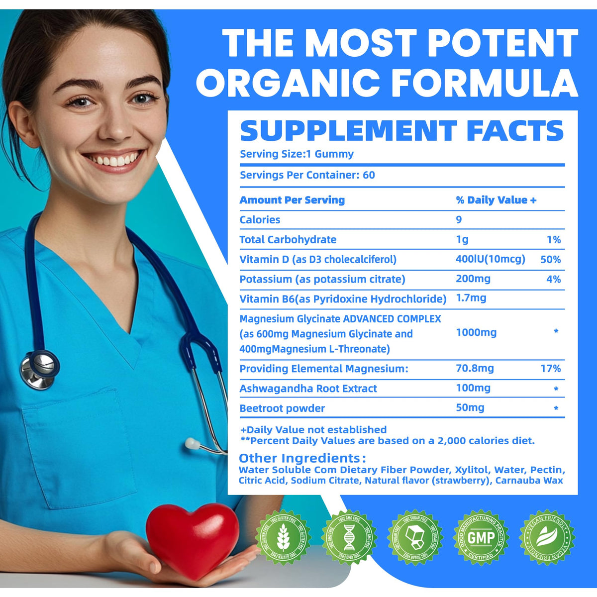 Potassium Magnesium Gummies,Potassium Supplement w/Ashwagandha,High Absorption Magnesium Glycinate,B6,D3,Potassium Citrate for Leg Cramps,Muscle,Electroyte for Adults Kids,Sugar-Free, 60 Gummies - Maple Wellness Supplements