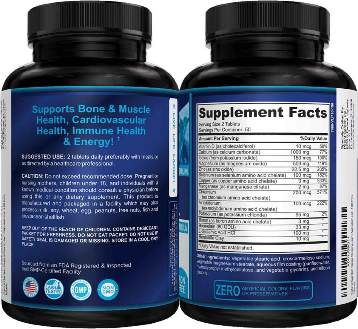 Potent Garden Mega Mineral Supplement Complete Mineral Complex with Calcium Magnesium Zinc Potassium Boron Selenium Chromium & 72 Trace - Maple Wellness Supplements