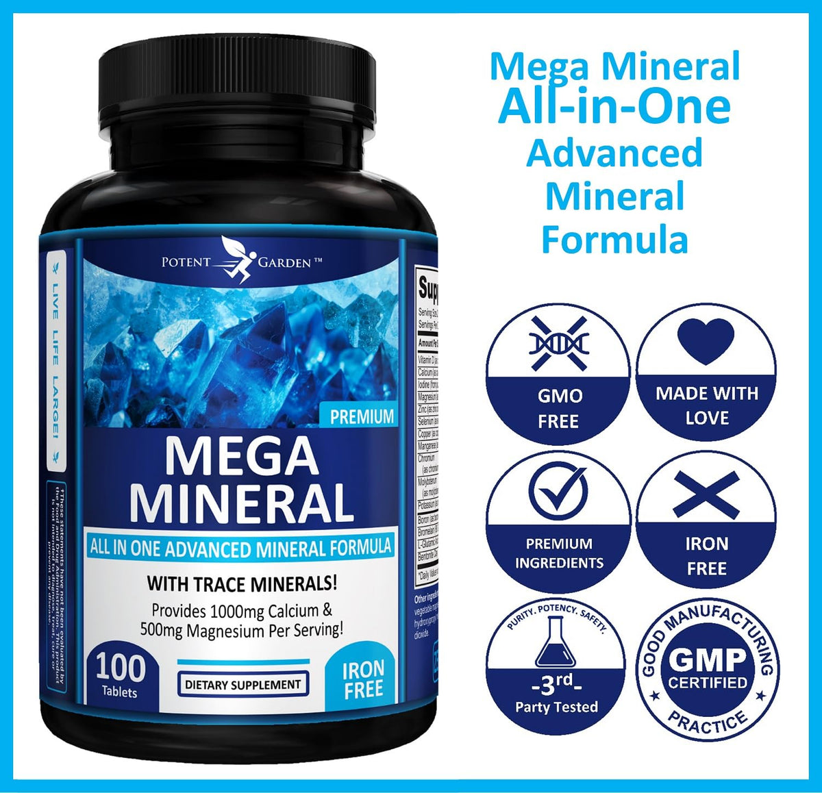 Potent Garden Mega Mineral Supplement Complete Mineral Complex with Calcium Magnesium Zinc Potassium Boron Selenium Chromium & 72 Trace - Maple Wellness Supplements
