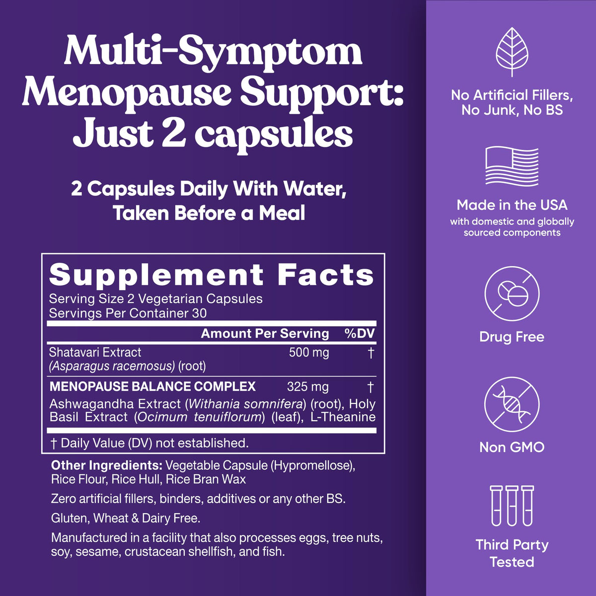 Premium Menopause Supplement for Women – Menopause Balance with Shatavari, Ashwagandha, L-Theanine & Holy Basil – Holistic Multi-Symptom Menopause Support & Hot Flash Relief – 60 Vegetarian Capsules - Maple Wellness Supplements