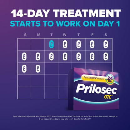 Prilosec OTC, Omeprazole Delayed Release 20mg, Acid Reducer, Treats Frequent Heartburn for 24 Hour Relief, All Day, All Night*, Heartburn Medicine, 20mg, Wildberry Flavor, 14 Tablets - Maple Wellness Supplements