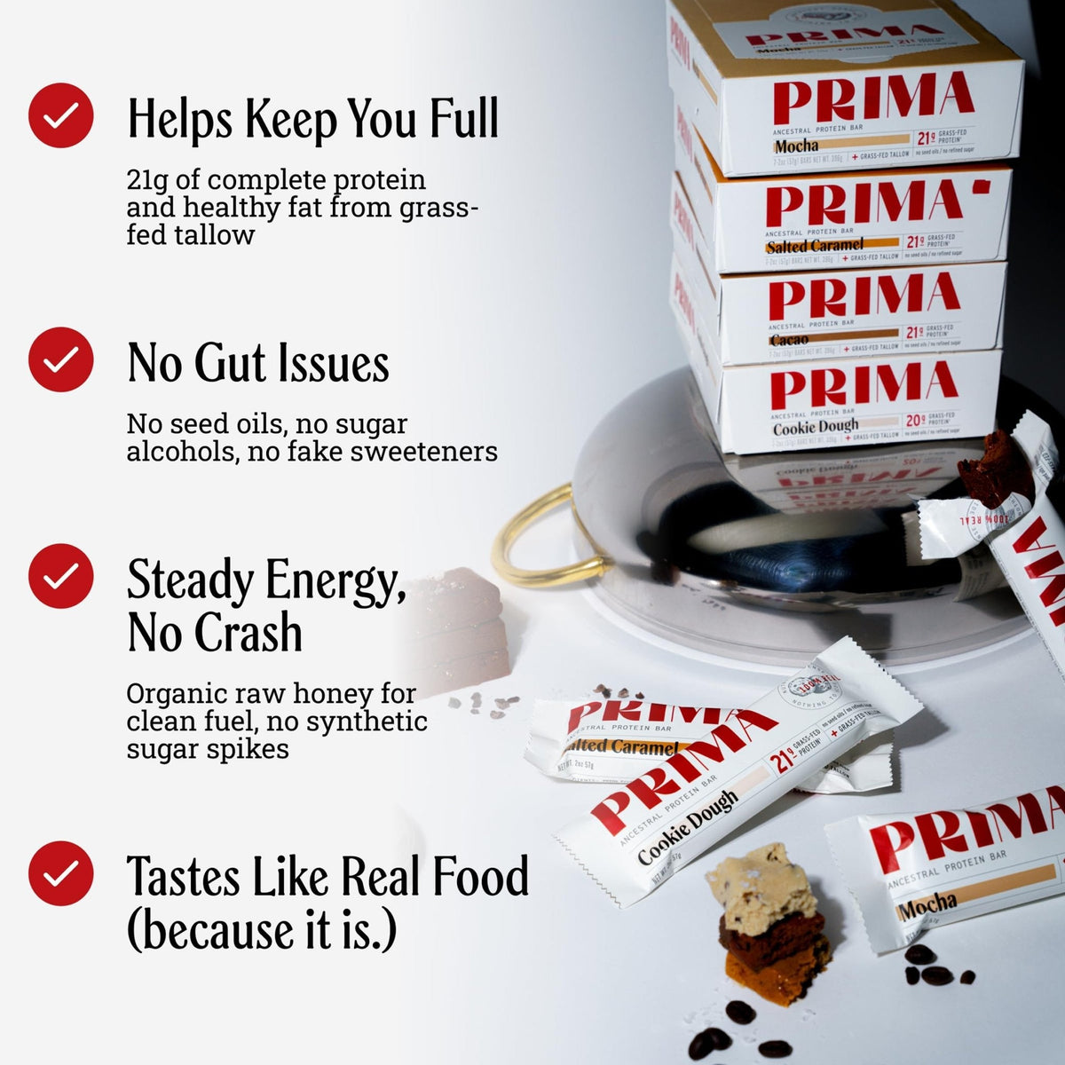 PRIMA Cookie Dough Protein Bar | 21g Grass Fed Whey and Collagen | No Seed Oils, No Preservatives, Raw Honey Sweetened | 7 Pack - Maple Wellness Supplements