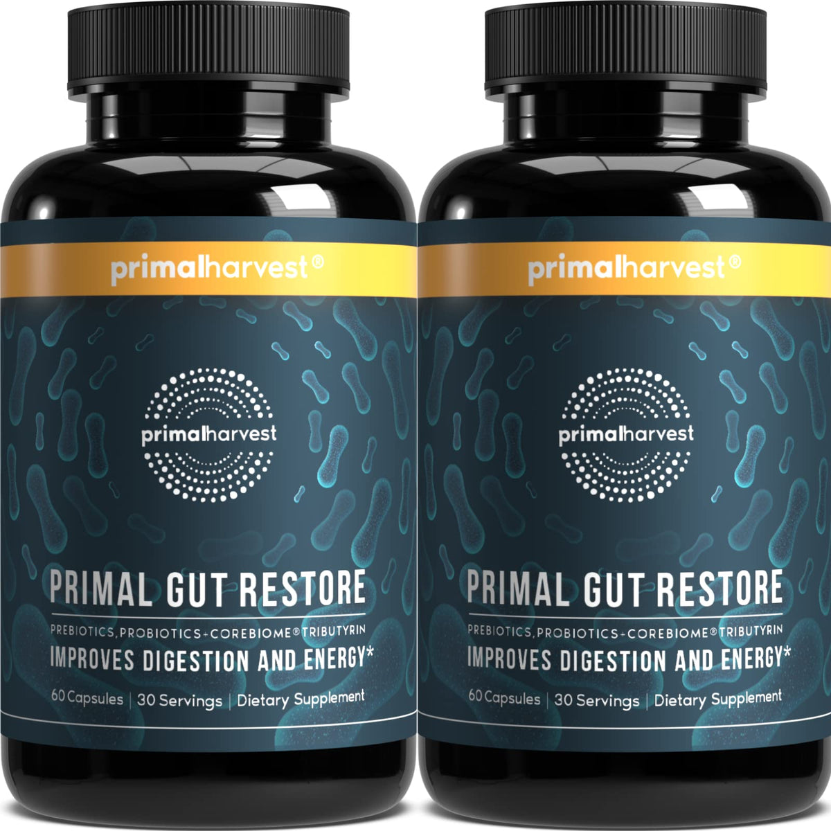 Primal Harvest 2 Pack, Restore for Gut Health, Primal Gut Restore w/POSTbiotics, PREbiotics and PRObiotics for Women and Men, 60 CT - Digestion, - Maple Wellness Supplements