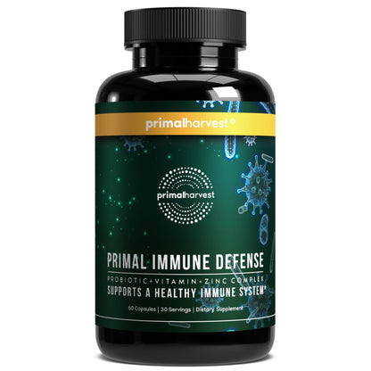 Primal Harvest Immune Defense 10-in-1 Supplement with Probiotics, Zinc, and Vitamins C, D3, K2, B6 Daily Immune Support for Adults - Maple Wellness Supplements