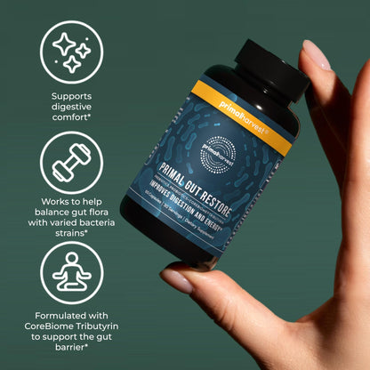 Primal Harvest Restore for Gut Health, Primal Gut Restore w/POSTbiotics, PREbiotics and PRObiotics for Women and Men, 60 CT - Digestion, Colon Cleanse, - Maple Wellness Supplements