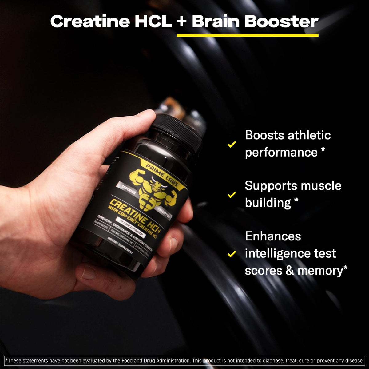 Prime Labs Creatine HCl Capsules - with CON-CRĒT®, Rhodiola Root Extract, & L-Theanine - Muscle Support, Endurance, Cognitive Function - for Men & Women - 60 Pills - Maple Wellness Supplements