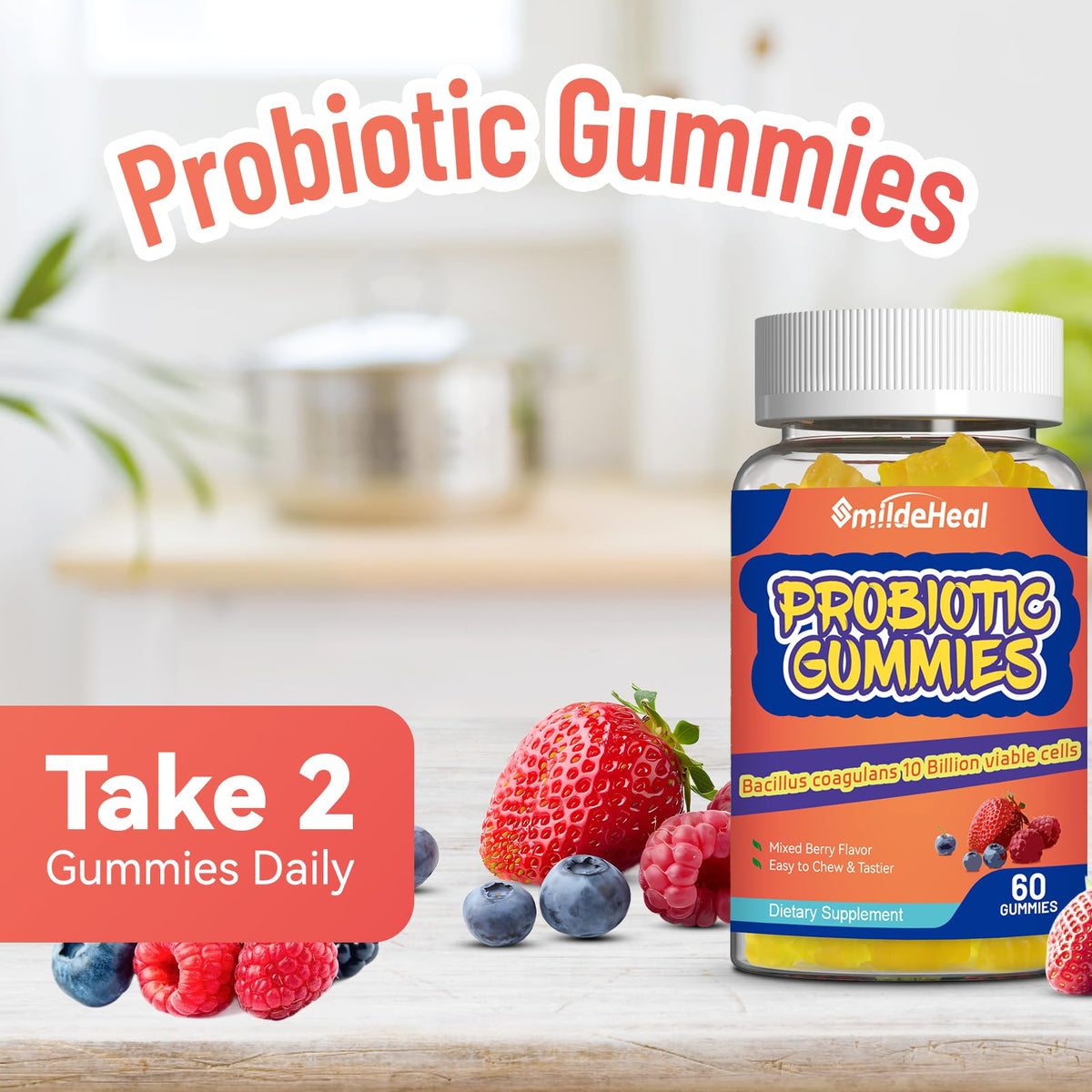 Probiotic Gummies for Digestive Health - 10 Billion CFU Bacillus Coagulans - Vegan & Non-GMO - Immune & Digestive Support for Men & Women - Strawberry & Mixed Berry Flavor - Maple Wellness Supplements