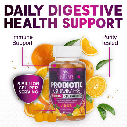 Probiotics for Digestive Health Gummies - 6 Unique Strains for Daily Immune Support & Gut Health, Supports Constipation, Gas & Bloating - Best Probiotic Supplement - Maple Wellness Supplements