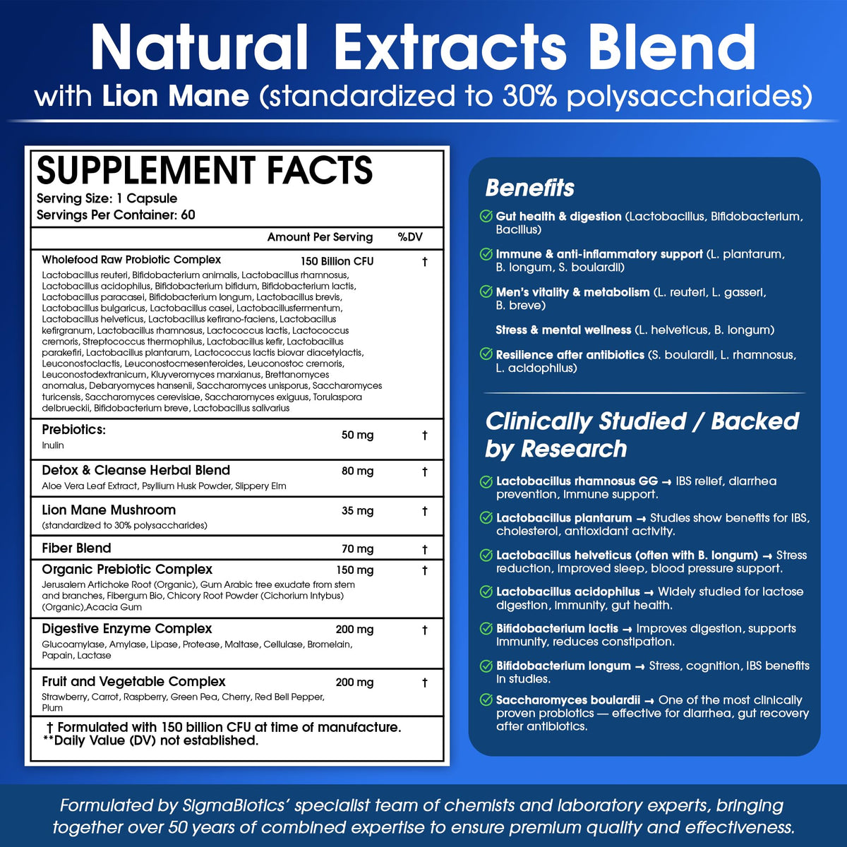 Probiotics for Men - 150 Billion CFU Acidophilus Capsules with Prebiotics & Postbiotics - Supports Gut Microbiome, Colon & Immune Health - Maple Wellness Supplements