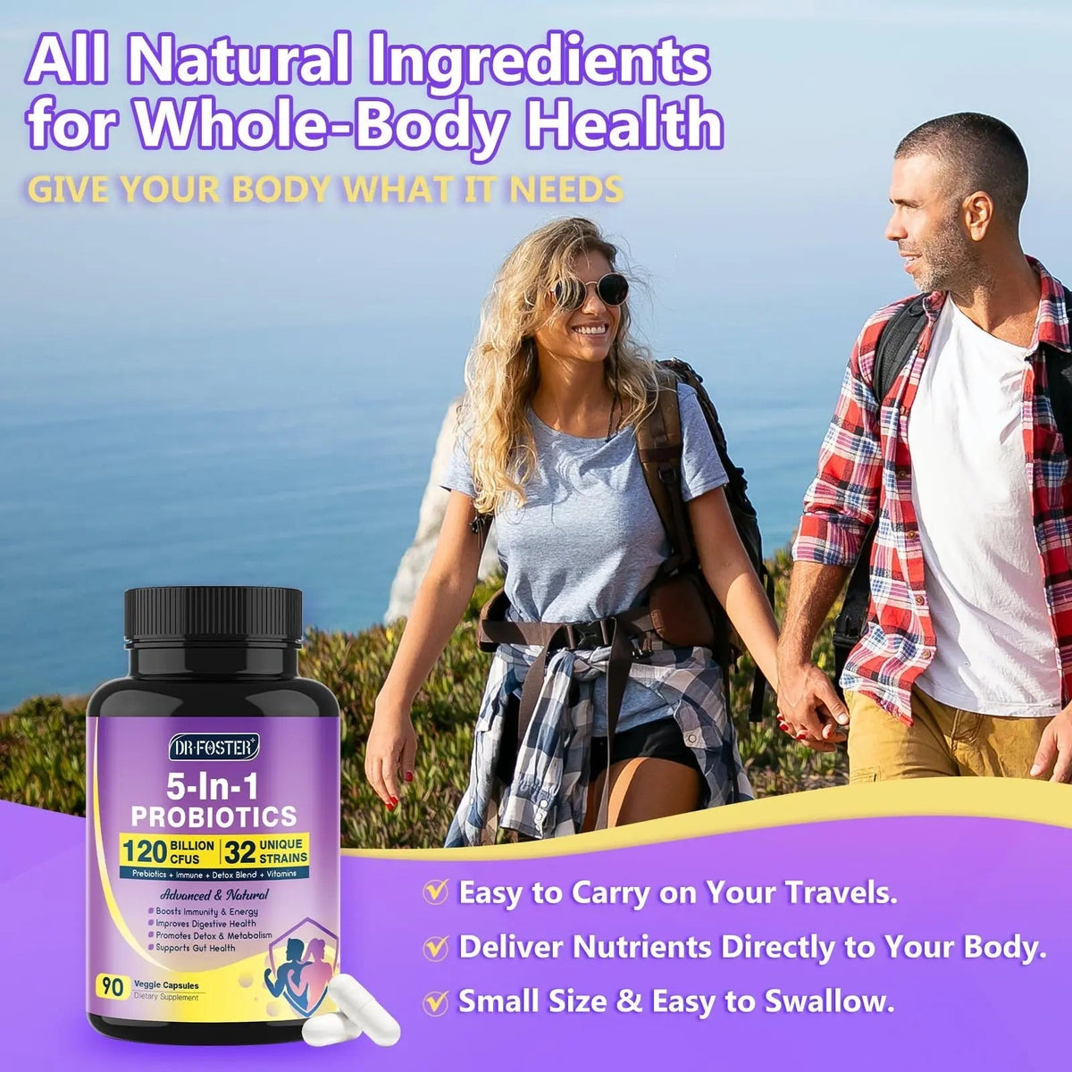 Probiotics for Women & Men Digestive Health，120 Billion CFUs, Prebiotics and Probiotics for Gut Health, D3, Zinc & Immune Support Herbs, Detox Cleanse, 45 Day - 3 Month Supply - Maple Wellness Supplements
