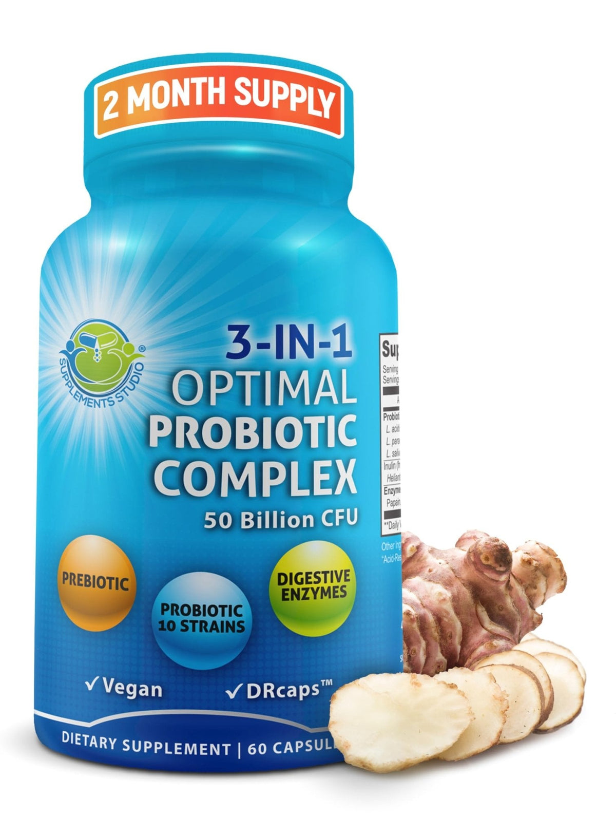 Probiotics with Digestive Enzymes and Prebiotic for Women and Men - 3-In-1 Vegan Probiotic Prebiotic Multi Enzyme Complex for Gut Health - Maple Wellness Supplements