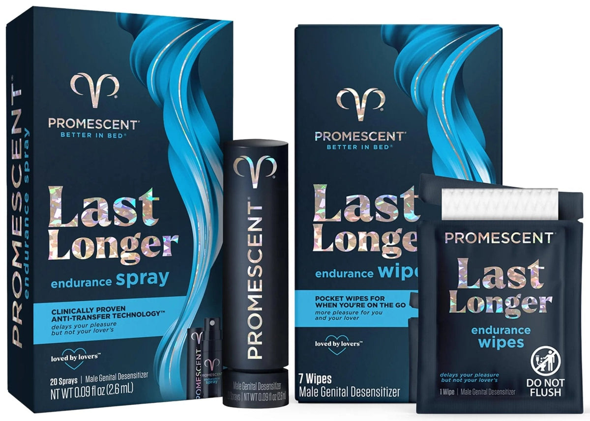 Promescent Desensitizing Delay Spray for Men (2.6 ml) to Help You Last Longer in Bed + Delay Wipes (7 Count) Sexual Enhancer with Extended Climax Control with Benzocaine - Maple Wellness Supplements