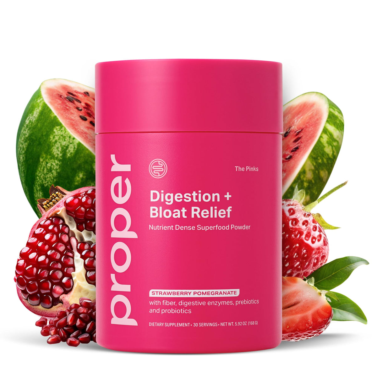 Proper, The Pinks Digestion and Bloat Relief. Drink Mix with Gut Health Probiotics, Prebiotics, Beet Root & Enzymes for Digestive Support. Bloating and Microbiome - Maple Wellness Supplements