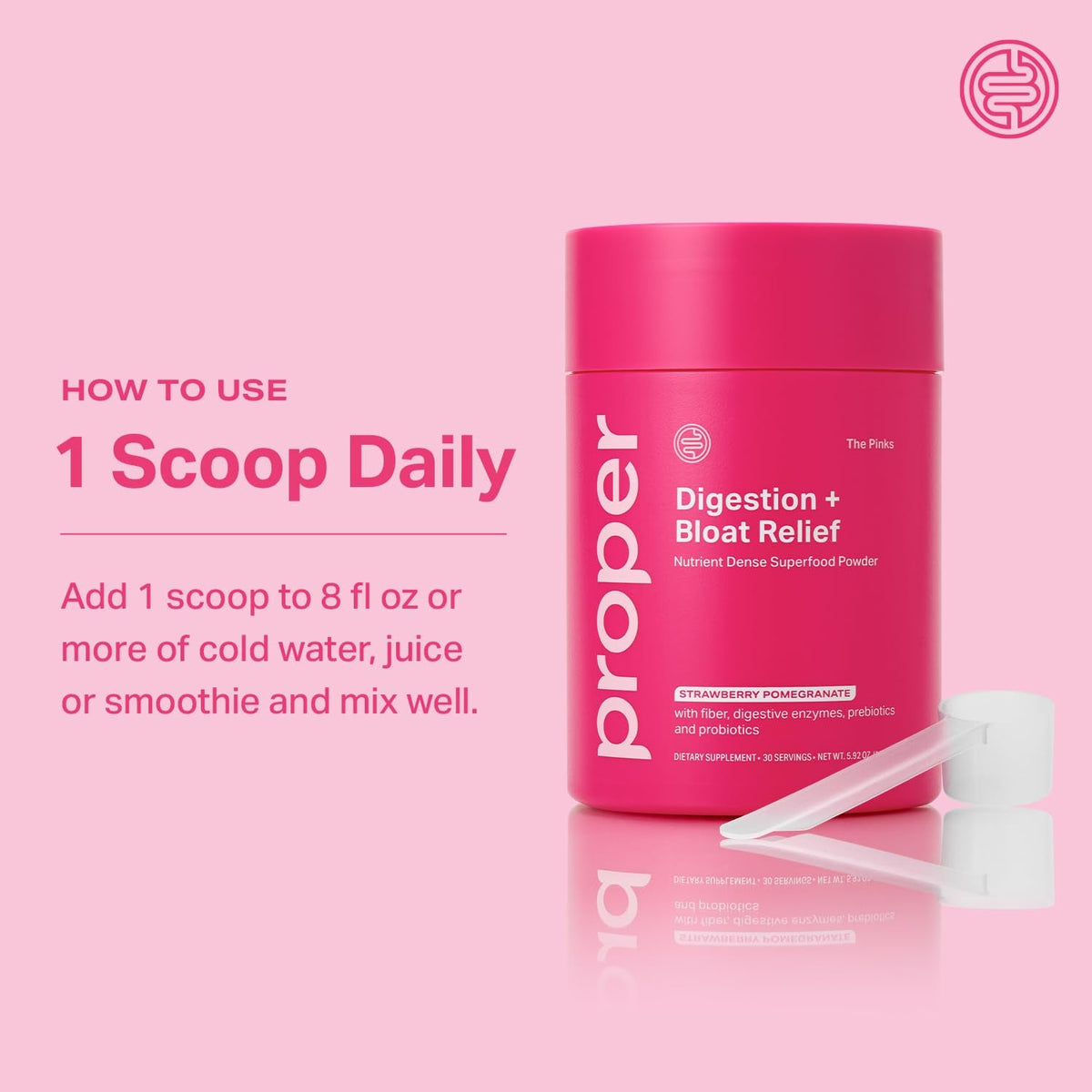 Proper, The Pinks Digestion and Bloat Relief. Drink Mix with Gut Health Probiotics, Prebiotics, Beet Root & Enzymes for Digestive Support. Bloating and Microbiome - Maple Wellness Supplements