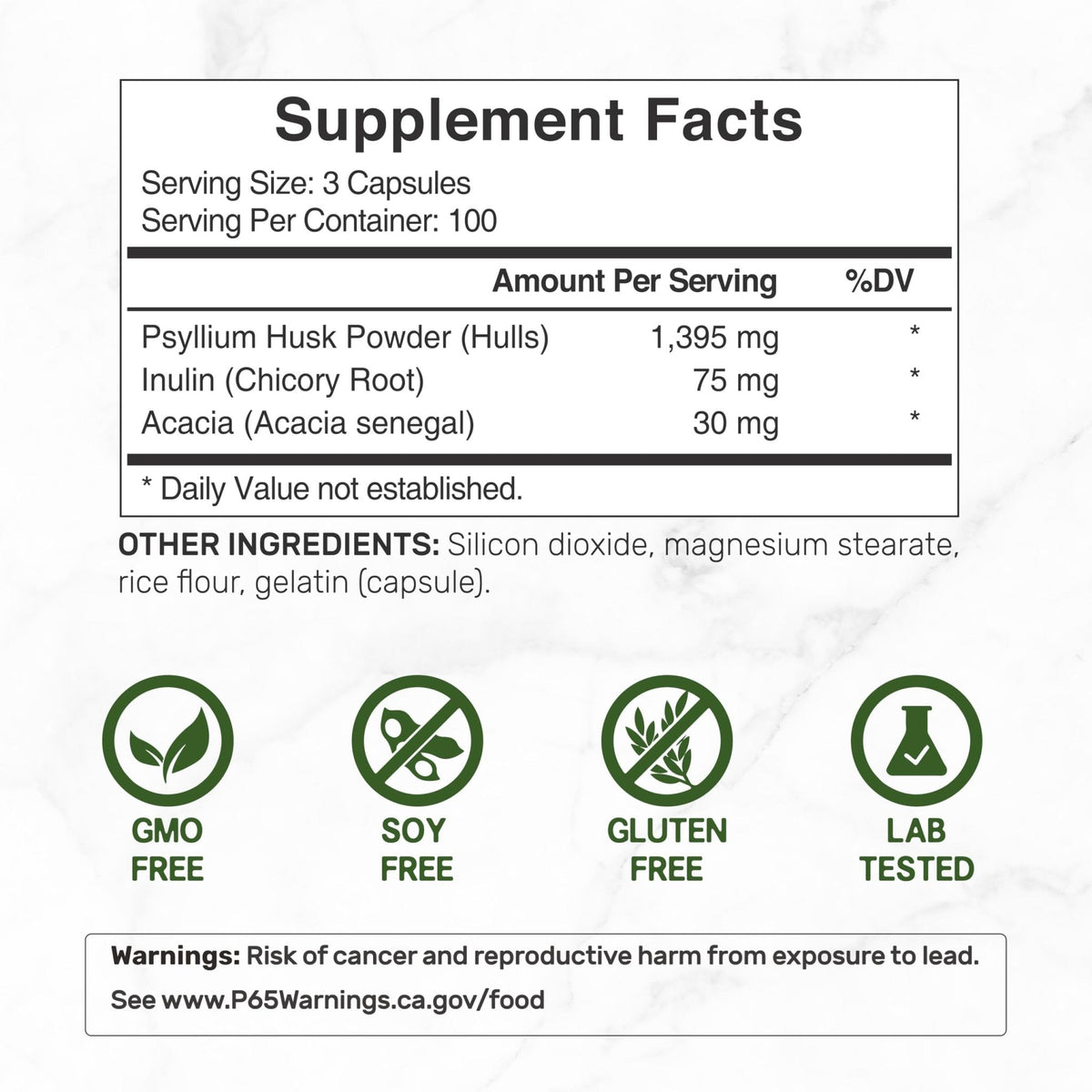 Psyllium Husk 1500mg Per Serving, 300 Capsules – 3 in 1 Fiber Supplement with Inulin & Acacia Complex – Natural Soluble Fiber - Maple Wellness Supplements