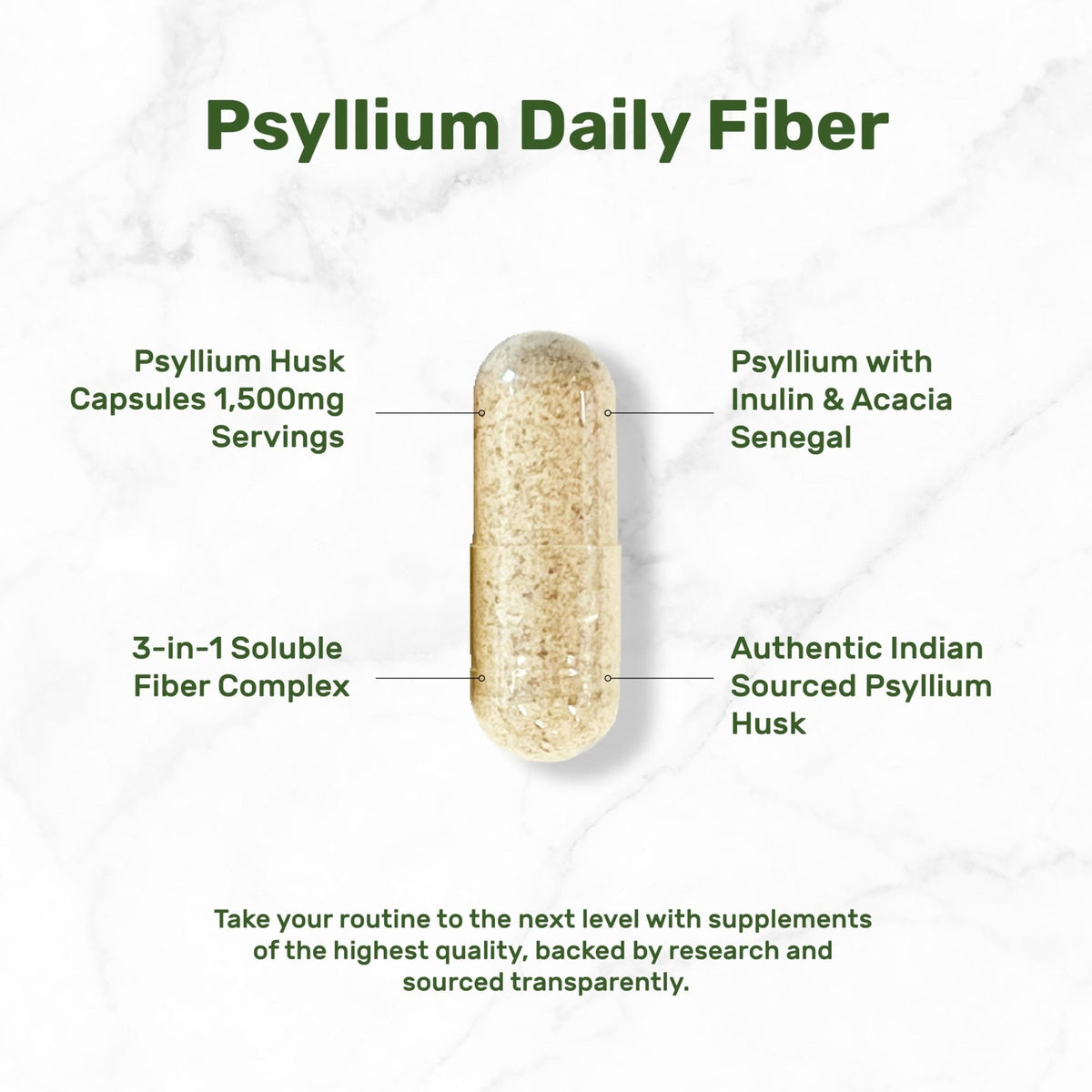 Psyllium Husk 1500mg Per Serving, 300 Capsules – 3 in 1 Fiber Supplement with Inulin & Acacia Complex – Natural Soluble Fiber - Maple Wellness Supplements