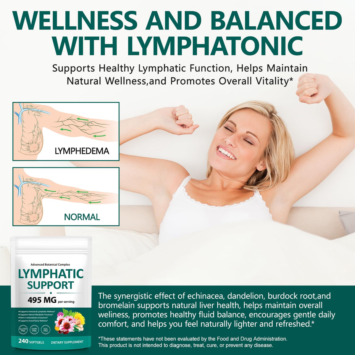 PULLING OIL Lymphatic Drainage Supplements 240 Softgels | Herbal Blend with Echinacea, Dandelion & Burdock Root for Women & Men | Promotes Healthy Circulation & Fluid Balance - Maple Wellness Supplements