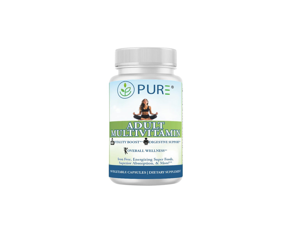 PURE Adult Multivitamin with Vitamins A, C, D3, B12, Minerals, Digestive Enzymes, 90 Capsules, 30 Servings - Maple Wellness Supplements