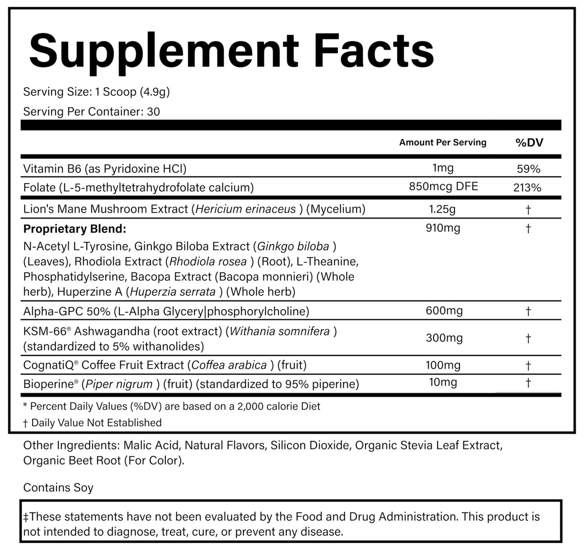 PURE® Healthy Brain Nootropic Powder - 30 Servings - 1.25g Lion’s Mane, 600mg Alpha-GPC & KSM-66® Ashwagandha - Cognitive Support for Memory, Focus & Stress Relief - 147 Grams, Strawberry Flavor! - Maple Wellness Supplements