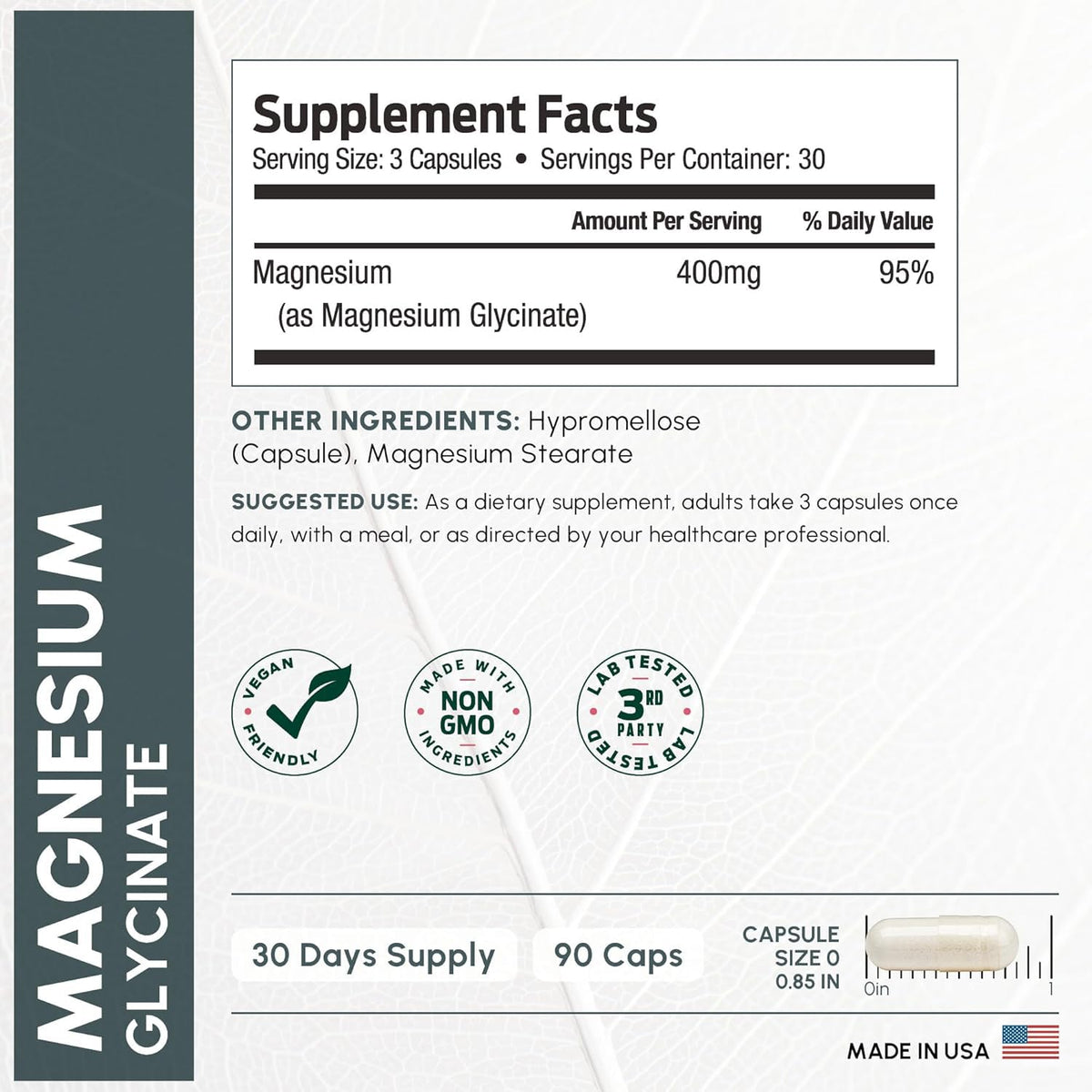 Pure Magnesium Glycinate 400mg Serving - High Absorption Magnesium Glycinate - Mag Bisglycinate for Stress, Bones, Muscles, Nerves, - Maple Wellness Supplements