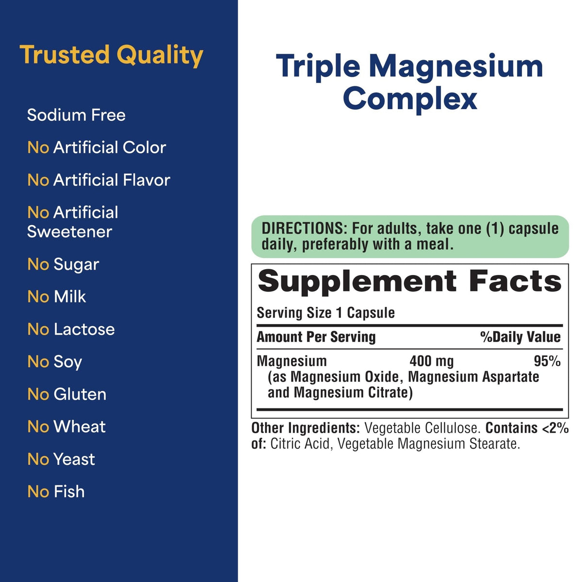 Puritan's Pride Triple Magnesium Complex with Magnesium Oxide, Aspartate, and Citrate 400mg, Dietary Supplement for Muscle, Heart, Nerve, and Bone Support, 120 Rapid Release Capsules - Maple Wellness Supplements