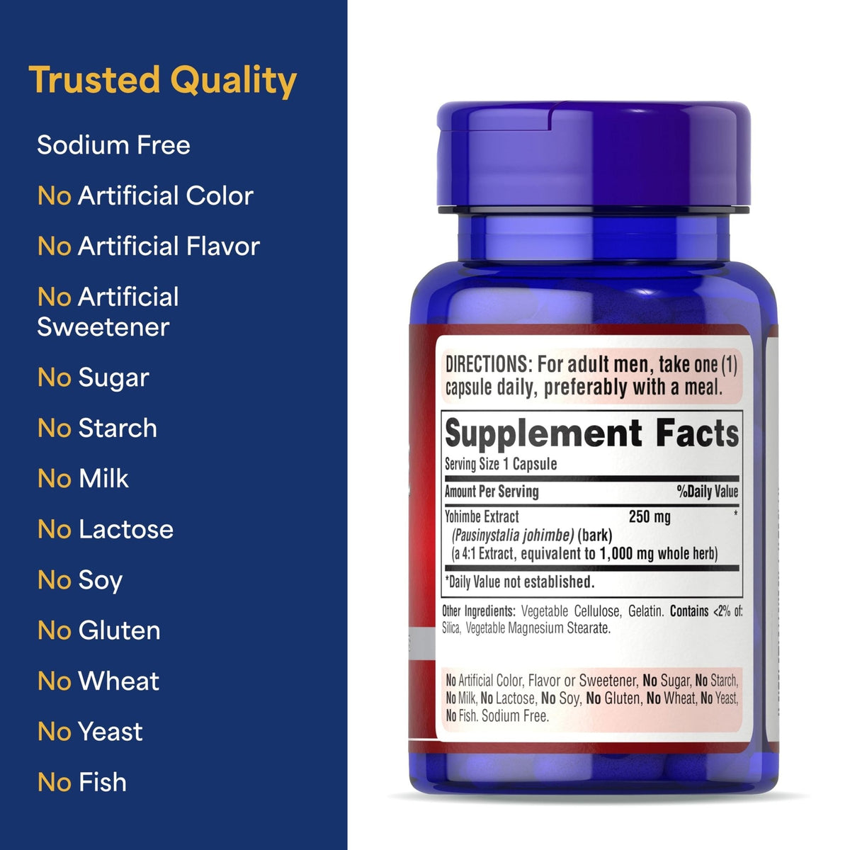 Puritan's Pride Yohimbe Exotic Herb for Men 250 mg (1000mg Equivalent), Dietary Supplement, 50 Rapid Release Capsules - Maple Wellness Supplements