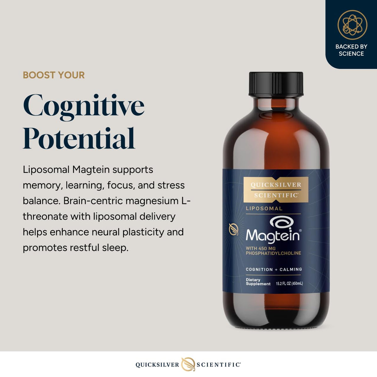 Quicksilver Scientific Liposomal Magtein - Magnesium Supplement for Brain Function Support - Stress, Sleep & Memory Support - Gluten-Free, Sugar-Free & Vegan - 15.2 fl oz (30 Servings) - Maple Wellness Supplements