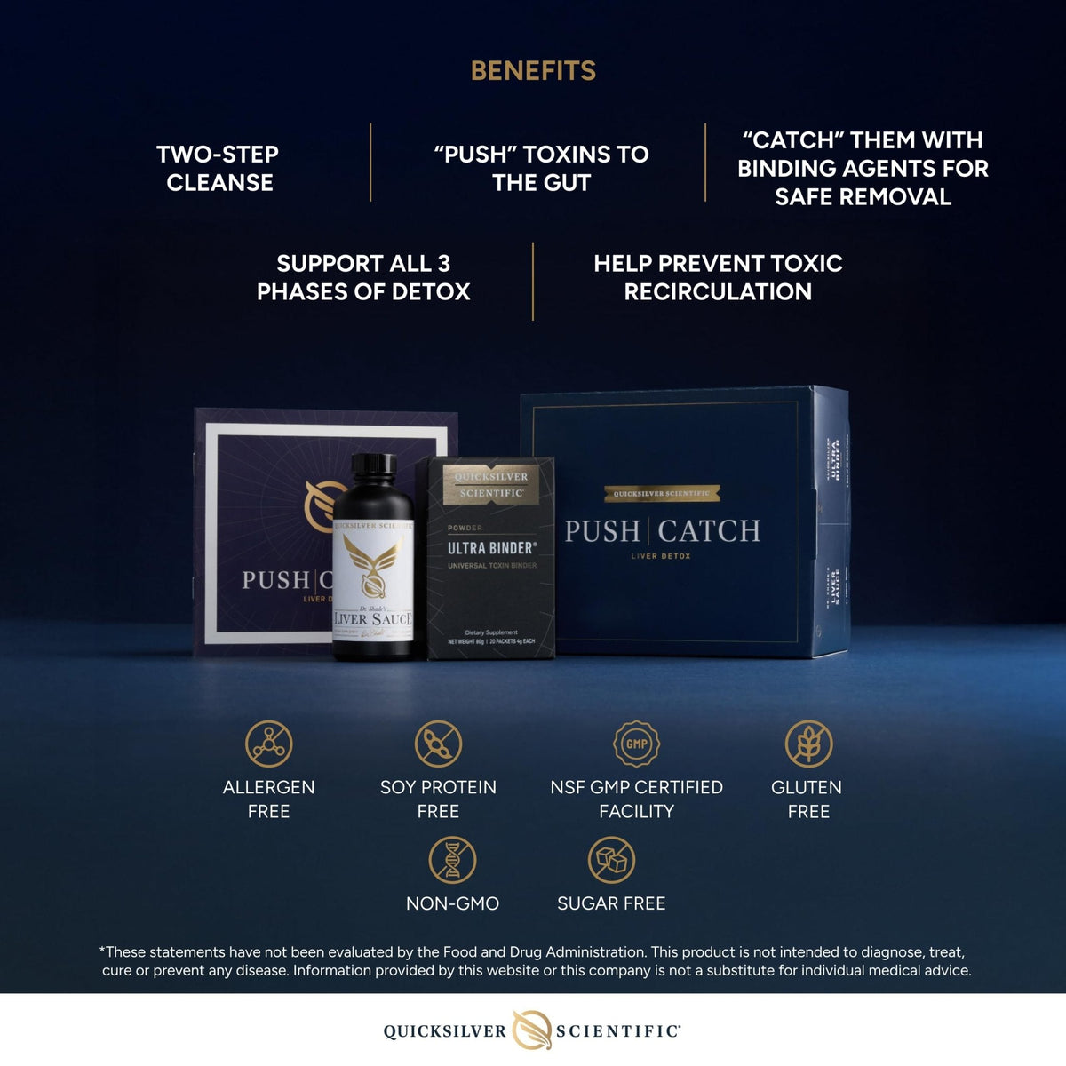 Quicksilver Scientific PushCatch Liver Detox Cleanse - 2 Piece Kit with Ultra Binder (Packets) & Liver Sauce (Liver Support Supplement with Milk Thistle Extract) to Support GI Detox & Toxin Binding - Maple Wellness Supplements