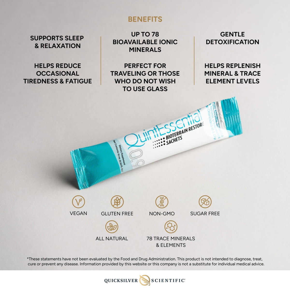 Quicksilver Scientific Quintessential 0.9 Sachets - Isotonic Solution with Sea Water Minerals + Alpine Spring - Liquid Hydration, Electrolyte + Multi Minerals Supplement (30 Count) - Maple Wellness Supplements