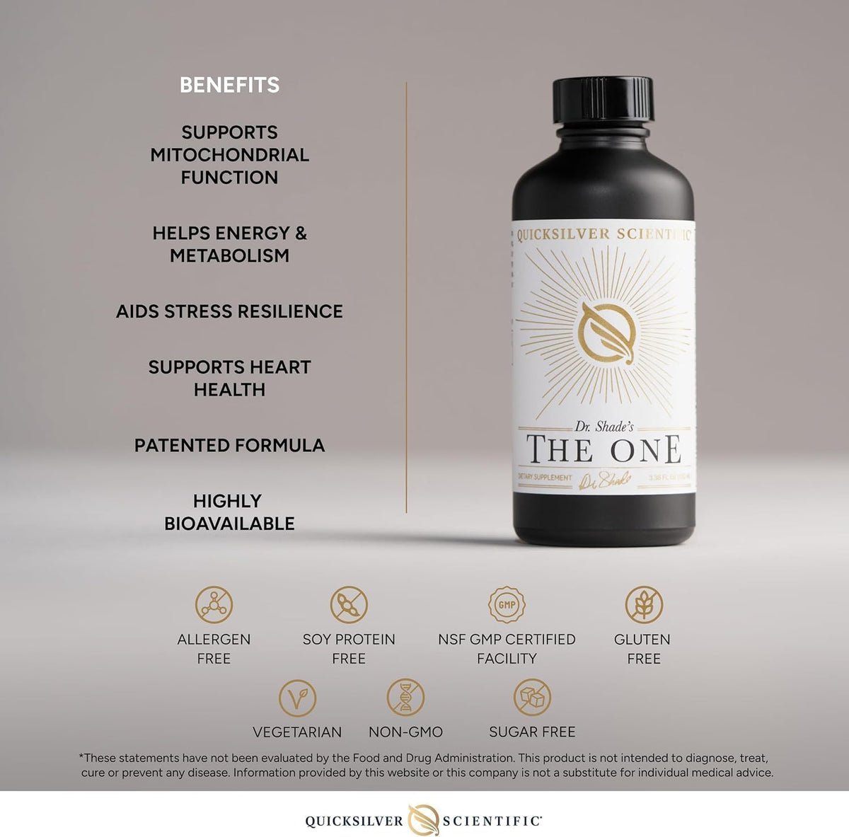 Quicksilver Scientific The ONE Mitochondrial Elixir - Mitochondria Supplement to Support Cellular Health with Phosphatidylcholine, Resveratrol, Reishi Mushroom & CoQ10 Liquid (3.38 Fl oz / 100ml) - Maple Wellness Supplements