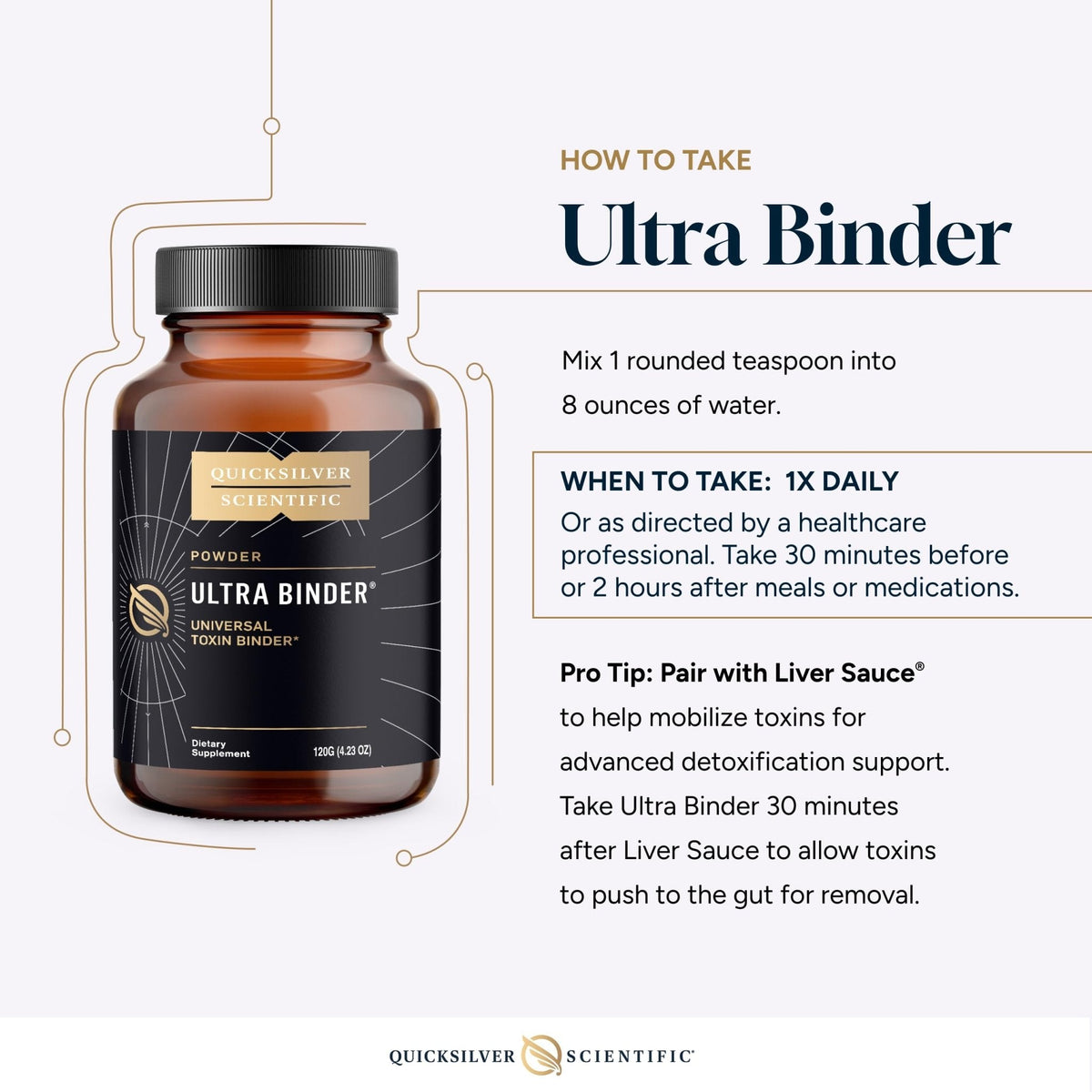 Quicksilver Scientific Ultra Binder Powder - Multi Binder with Bentonite Clay, Zeolite Detox & Charcoal - Supplement for Gut Support & The Body's Toxin Removal Process (120g) - Maple Wellness Supplements