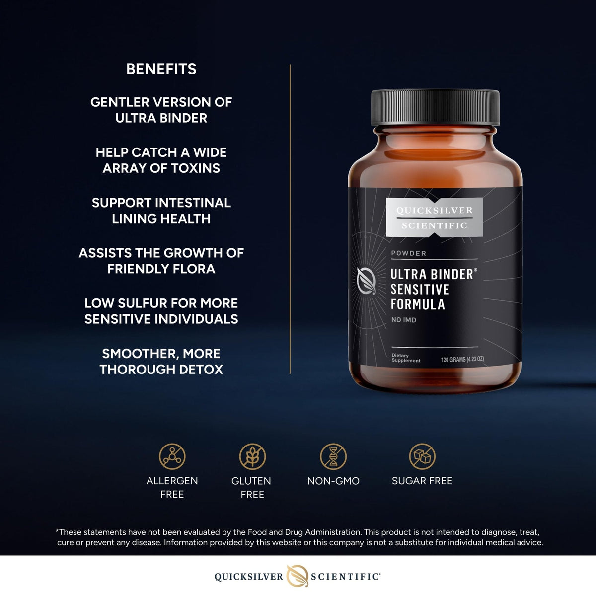 Quicksilver Scientific Ultra Binder Sensitive Formula - Gut Health Supplement with Activated Charcoal, Bentonite Clay - Cleansing Support Powder (120g) - Maple Wellness Supplements