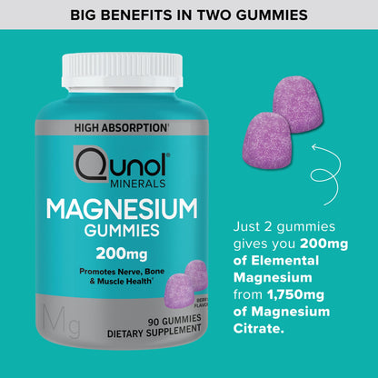 Qunol Magnesium Gummies for Adults, 200mg Elemental Magnesium (from 1,750mg Magnesium Citrate), High Absorption Magnesium Supplement, Supports Nerve, - Maple Wellness Supplements