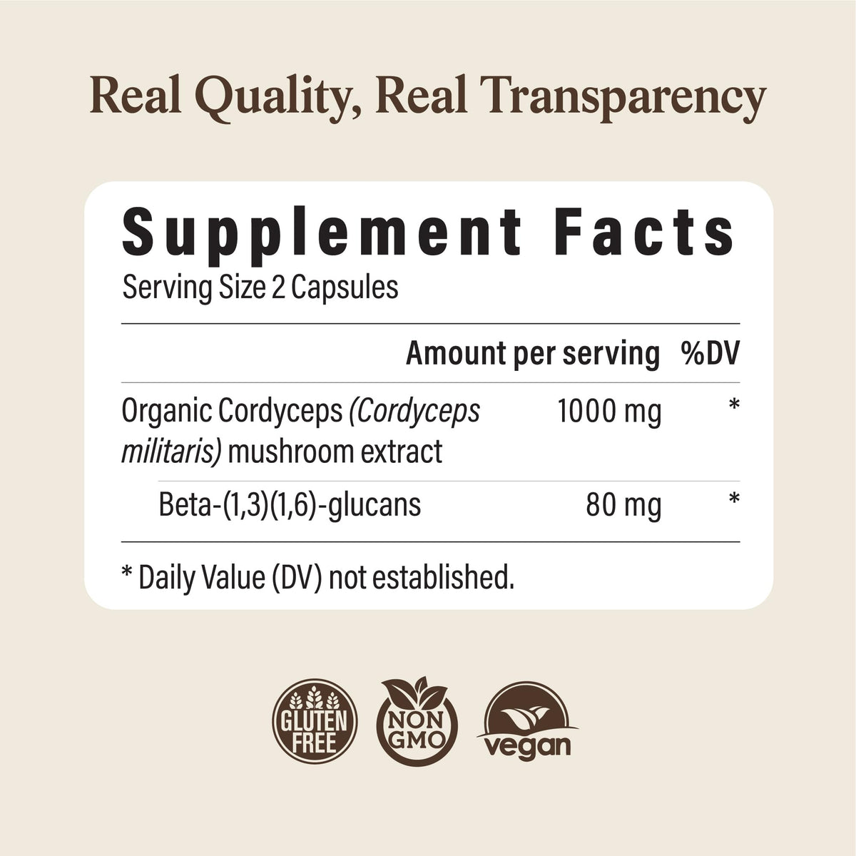 Real Mushrooms Capsules Supplements - Organic Cordyceps Mushroom Powder in Capsules - Energy and Performance Mushrooms with Verified Beta Glucans - Vegan, Non-GMO, 300 Capsules - Maple Wellness Supplements