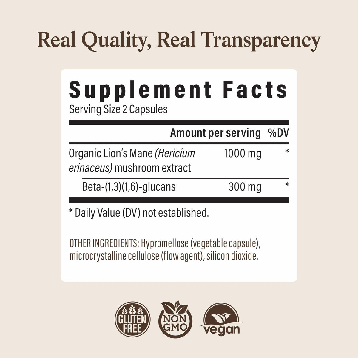 Real Mushrooms Lions Mane Mushroom Cognition (120 Capsules) Lions Mane Mushroom Powder Extract Capsules - Maple Wellness Supplements