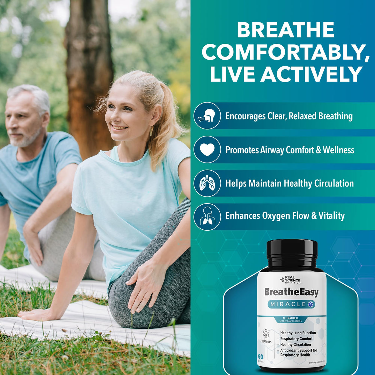 Real Science Nutrition BreatheEasy Lung Support Supplement for Lung Health & Respiratory Wellness – Lung Cleanse Formula with Vinitrox, GABA for Circulation Support - Made in USA - 60 Capsules - Maple Wellness Supplements