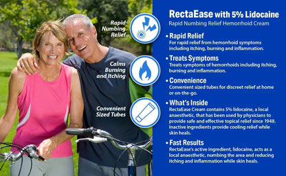 RectaEase (2 Pack) 5% Lidocaine Hemorrhoid Relief Cream 1 oz Tube, Anorectal Cream, Rapid Numbing Relief, Hemorrhoid Treatment from Itch and Burn - Maple Wellness Supplements