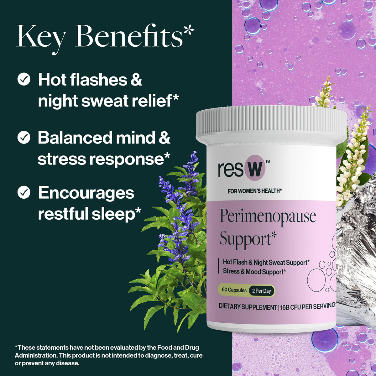 resW Perimenopause Postbiotic Supplement for Women - Hot Flash Support, Night Sweat Relief, Hormone Free, Vegan, Gluten Free, Non GMO, Plant Based Gut Health Support - 60 Capsules - Maple Wellness Supplements