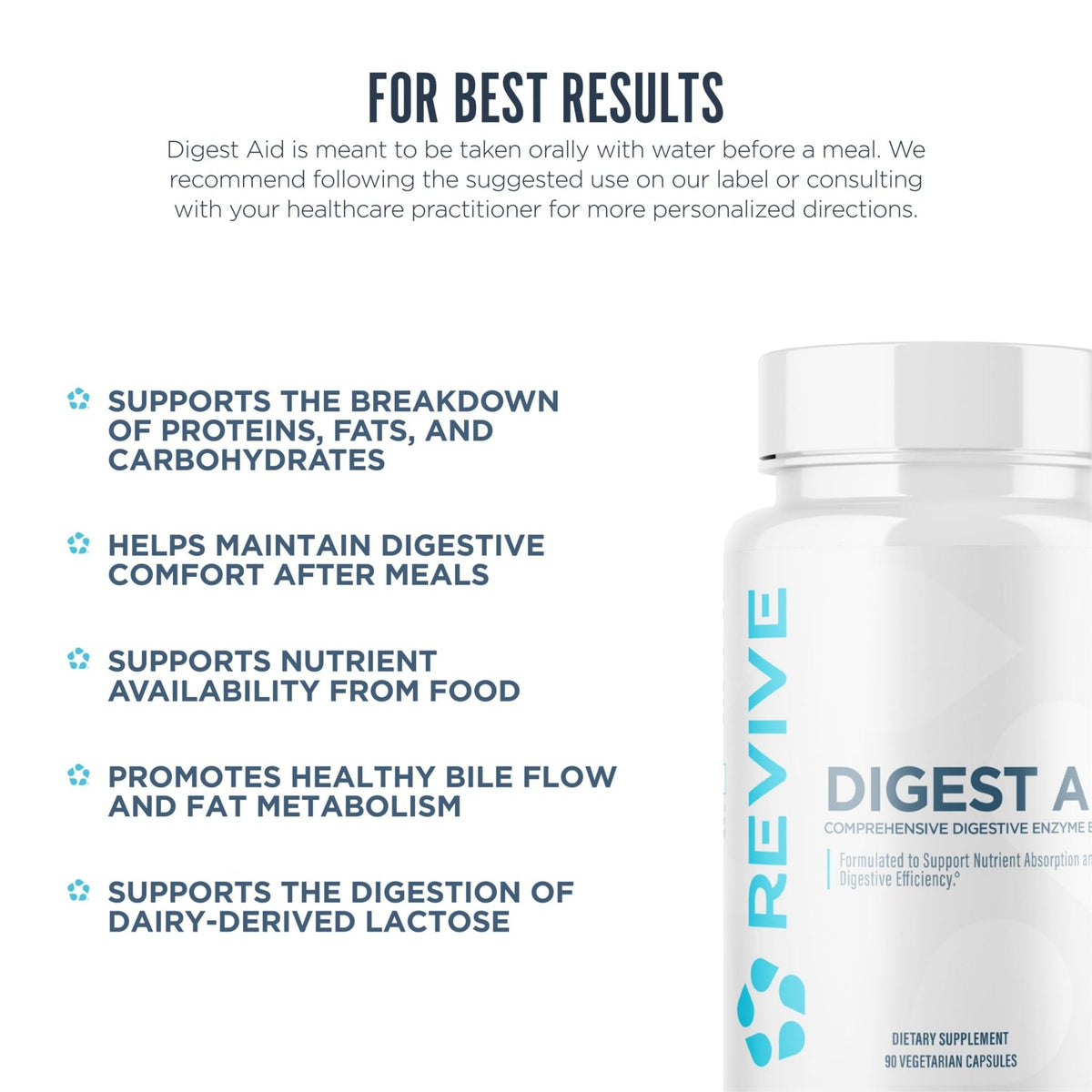 Revive MD Digest Aid, Digestive Support Supplement for Men & Women - Comprehensive Digestive Enzyme Blend with Probiotics & Prebiotics for Gut Health & Healthy Digestion - Maple Wellness Supplements