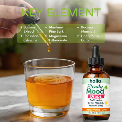 ReviveNerve Halla Steady Mood Drops, Orange-Vanilla Flavor, Liquid Formula with Pine Bark Extract(1pcs) - Maple Wellness Supplements
