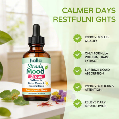 ReviveNerve Halla Steady Mood Drops, Orange-Vanilla Flavor, Liquid Formula with Pine Bark Extract(1pcs) - Maple Wellness Supplements
